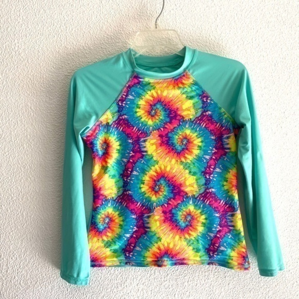 Wonder nation girls green tie dye swim top-XL